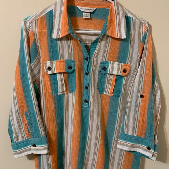 Christopher & Banks Stripped Adjustable Sleeves Top size Medium - Picture 4 of 16